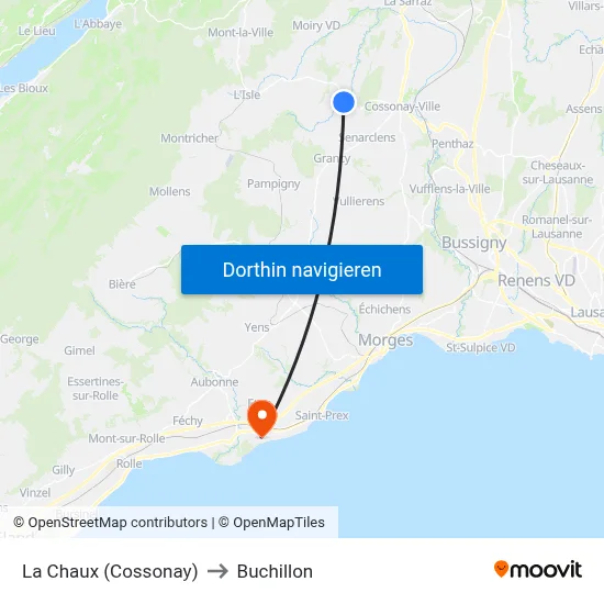 La Chaux (Cossonay) to Buchillon map