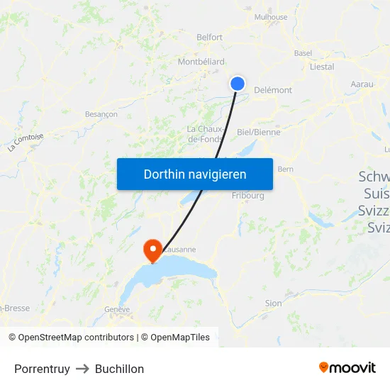 Porrentruy to Buchillon map
