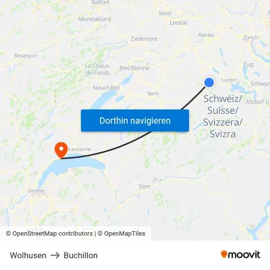 Wolhusen to Buchillon map