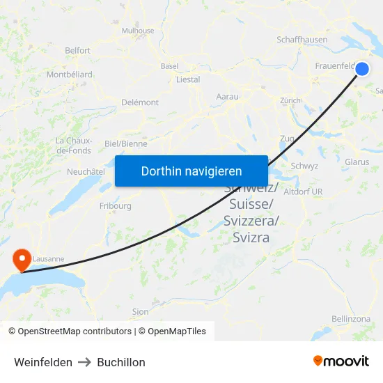 Weinfelden to Buchillon map