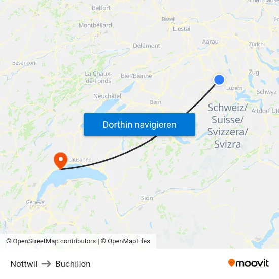 Nottwil to Buchillon map