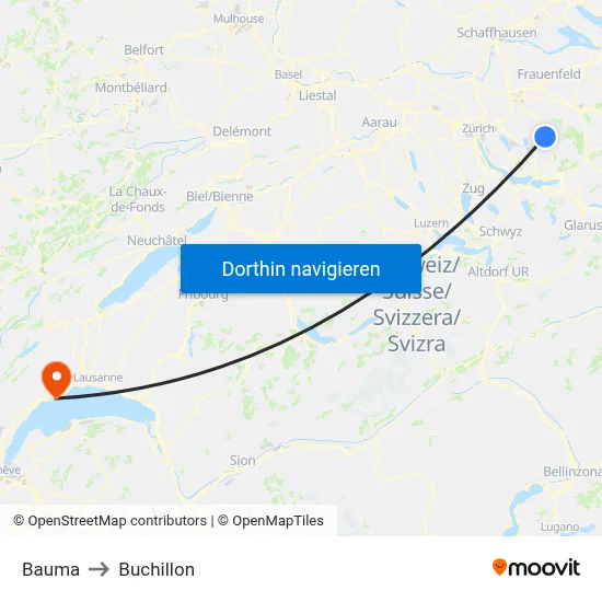 Bauma to Buchillon map