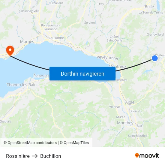 Rossinière to Buchillon map