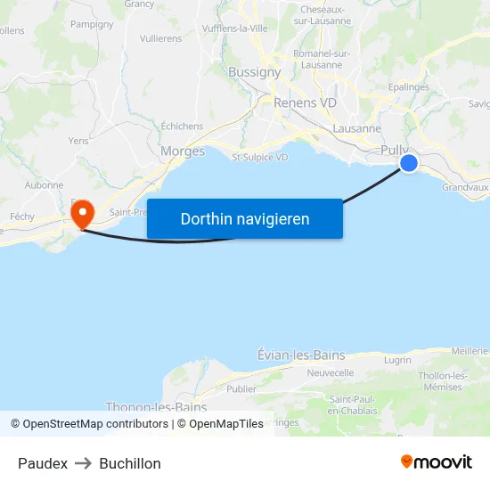 Paudex to Buchillon map