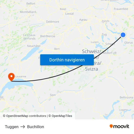 Tuggen to Buchillon map