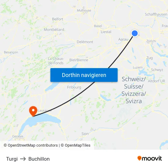 Turgi to Buchillon map