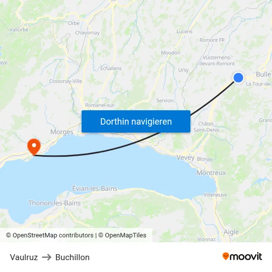 Vaulruz to Buchillon map