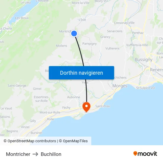 Montricher to Buchillon map