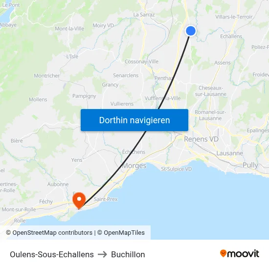 Oulens-Sous-Echallens to Buchillon map