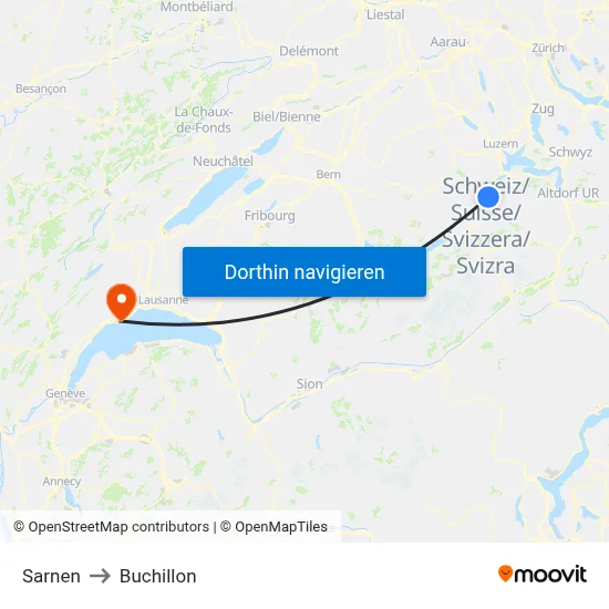 Sarnen to Buchillon map