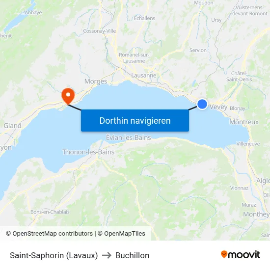 Saint-Saphorin (Lavaux) to Buchillon map