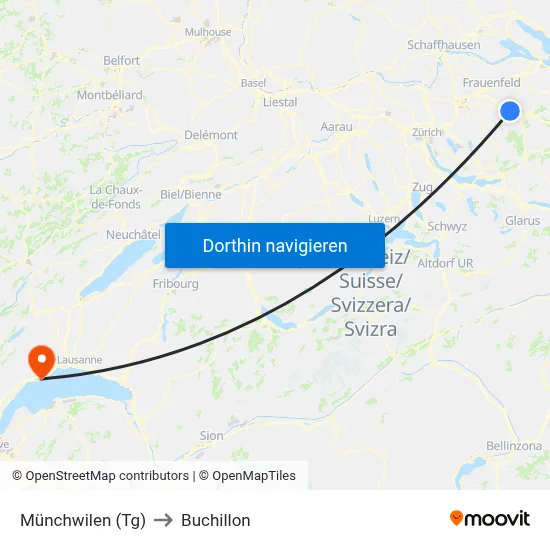 Münchwilen (Tg) to Buchillon map