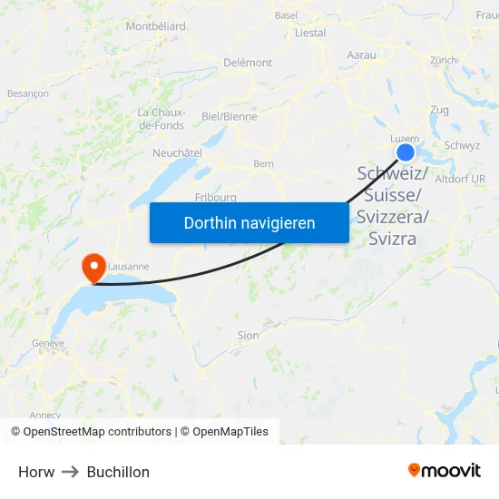Horw to Buchillon map