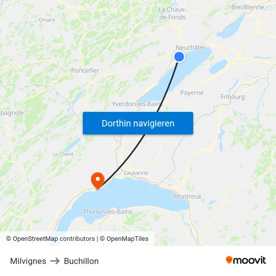 Milvignes to Buchillon map