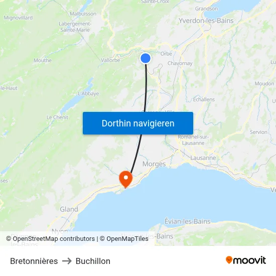 Bretonnières to Buchillon map