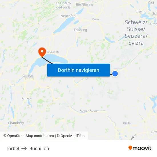 Törbel to Buchillon map
