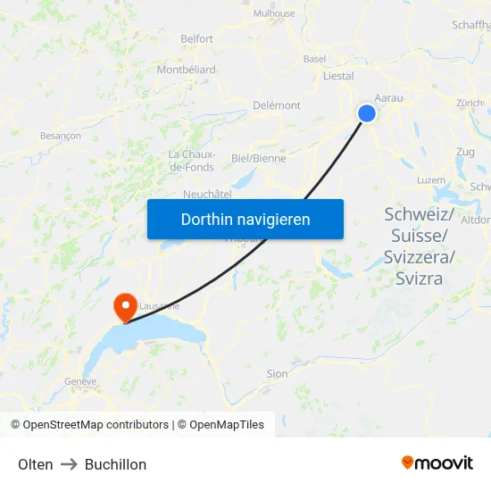 Olten to Buchillon map