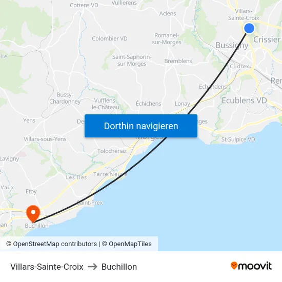 Villars-Sainte-Croix to Buchillon map