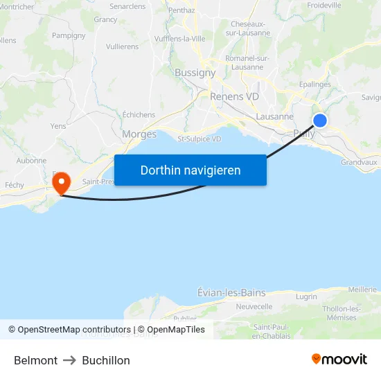Belmont to Buchillon map