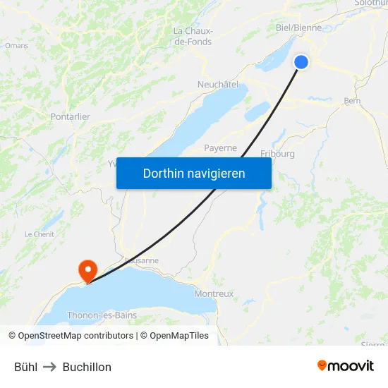 Bühl to Buchillon map