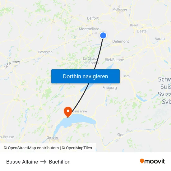 Basse-Allaine to Buchillon map