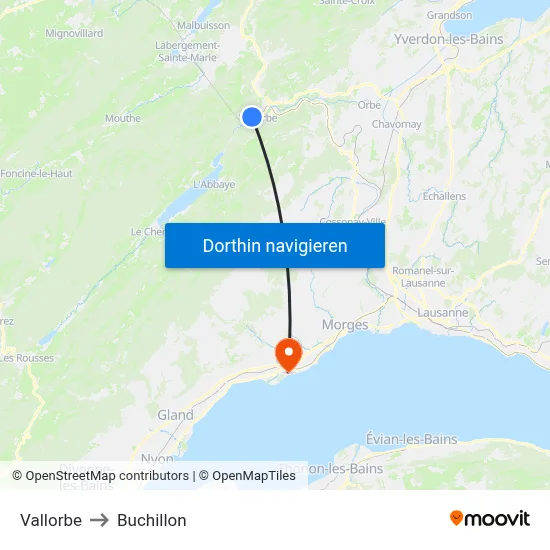 Vallorbe to Buchillon map