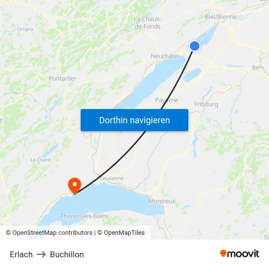 Erlach to Buchillon map