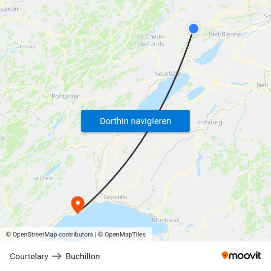 Courtelary to Buchillon map