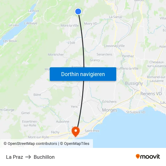 La Praz to Buchillon map