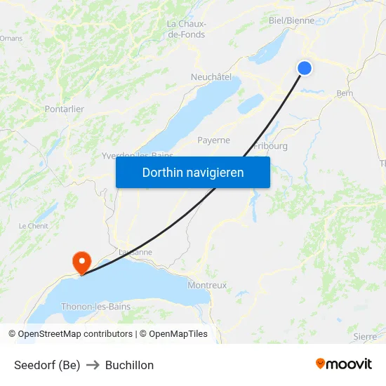 Seedorf (Be) to Buchillon map