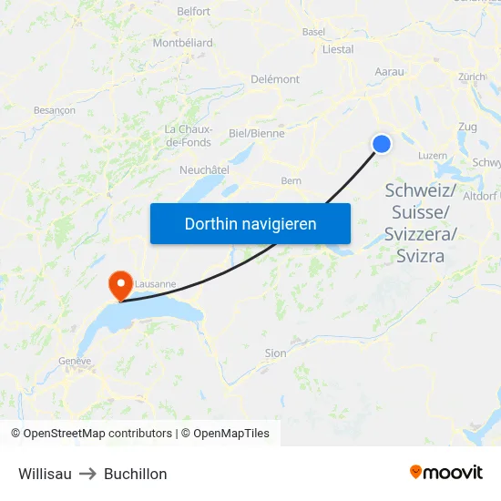 Willisau to Buchillon map