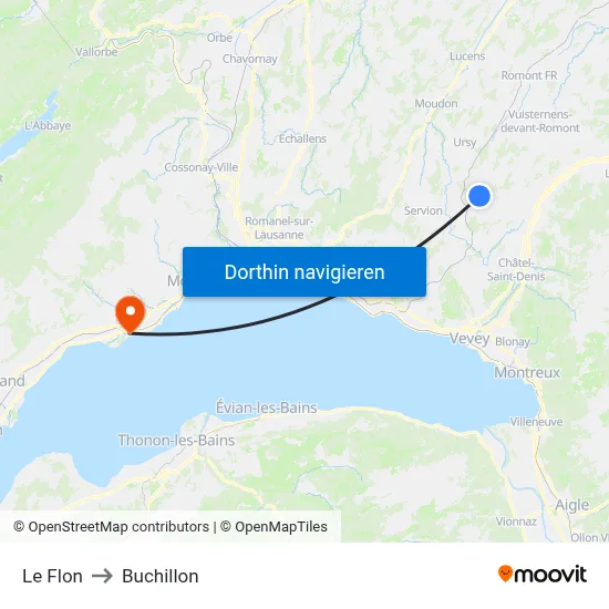 Le Flon to Buchillon map