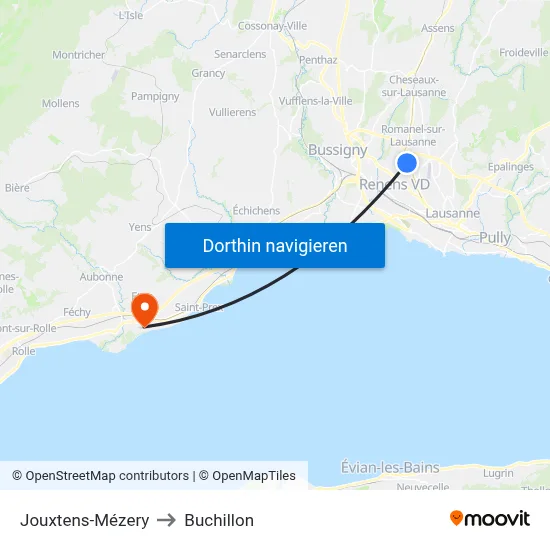 Jouxtens-Mézery to Buchillon map