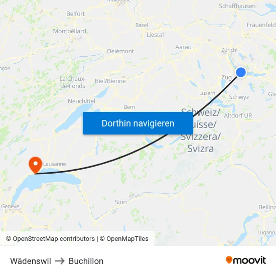 Wädenswil to Buchillon map