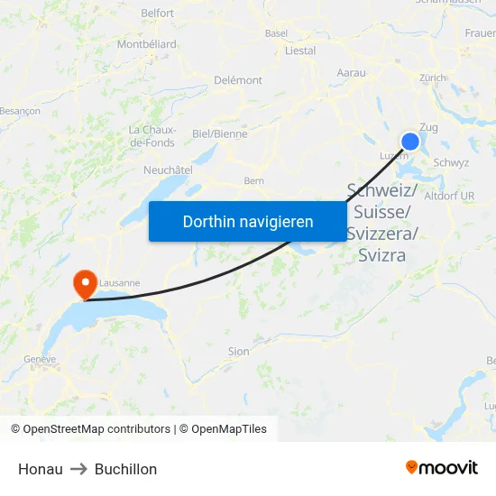 Honau to Buchillon map