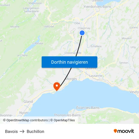 Bavois to Buchillon map