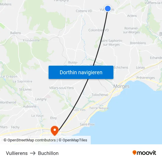 Vullierens to Buchillon map