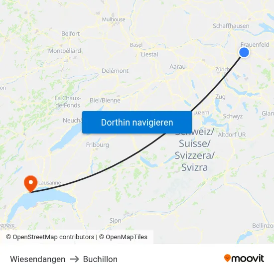 Wiesendangen to Buchillon map