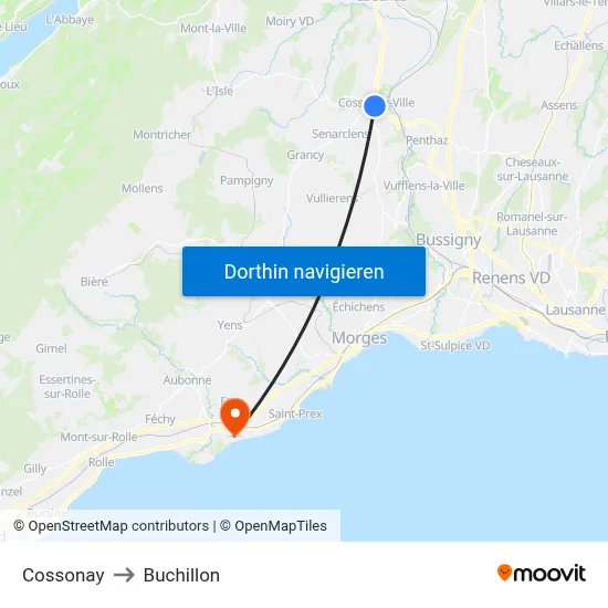 Cossonay to Buchillon map