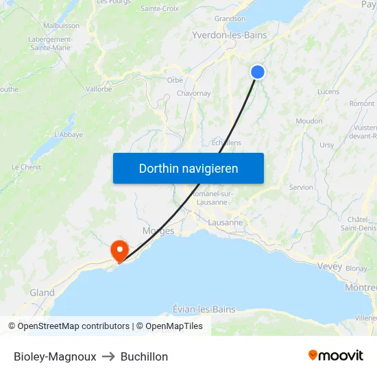 Bioley-Magnoux to Buchillon map