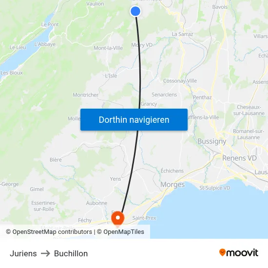 Juriens to Buchillon map