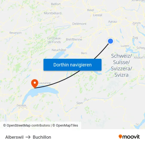 Alberswil to Buchillon map