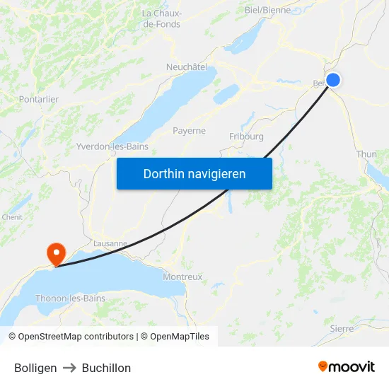 Bolligen to Buchillon map