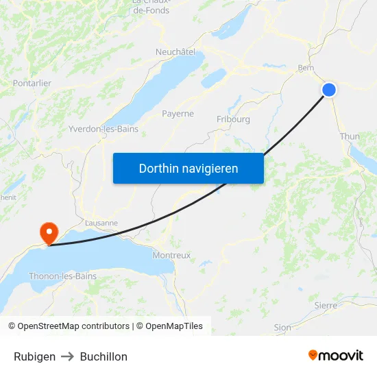 Rubigen to Buchillon map
