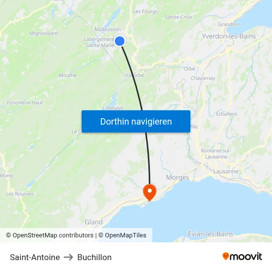 Saint-Antoine to Buchillon map