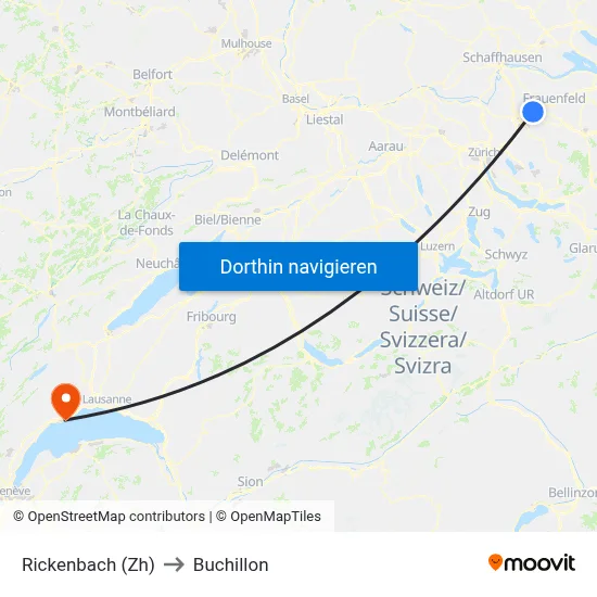 Rickenbach (Zh) to Buchillon map