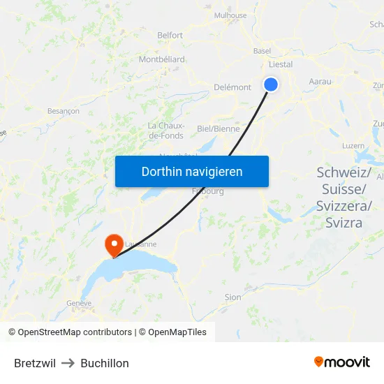 Bretzwil to Buchillon map