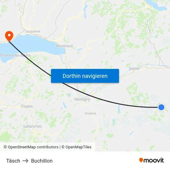 Täsch to Buchillon map