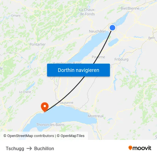 Tschugg to Buchillon map