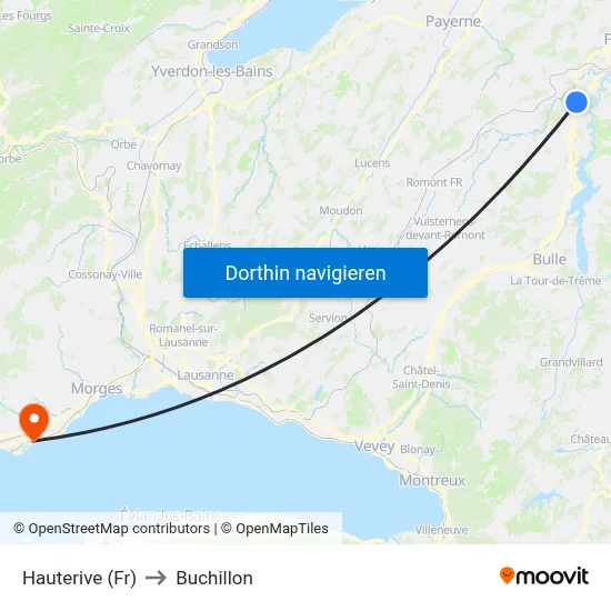 Hauterive (Fr) to Buchillon map